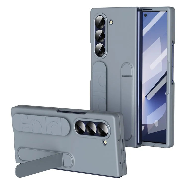 For Samsung Galaxy Z Fold5 5G Case with Tempered Glass Film Kickstand Wristband PC+Silicone Phone Cover
