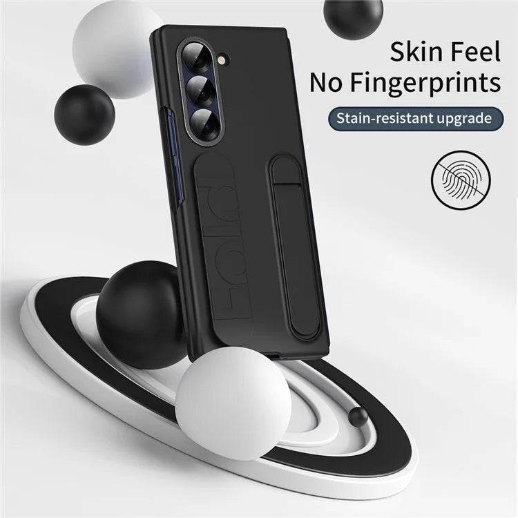 For Samsung Galaxy Z Fold6 5G Case with Tempered Glass Film Kickstand Wristband PC+Silicone Phone Cover