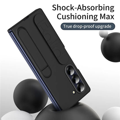 For Samsung Galaxy Z Fold6 5G Case with Tempered Glass Film Kickstand Wristband PC+Silicone Phone Cover