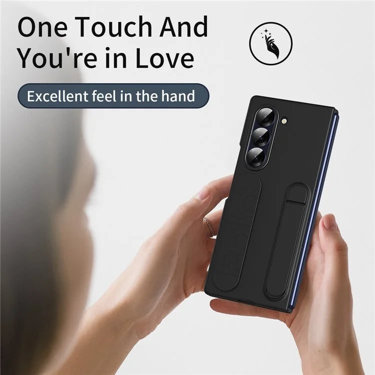For Samsung Galaxy Z Fold6 5G Case with Tempered Glass Film Kickstand Wristband PC+Silicone Phone Cover
