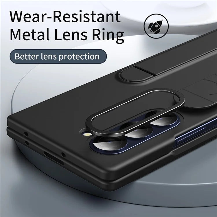 For Samsung Galaxy Z Fold6 5G Case with Tempered Glass Film Kickstand Wristband PC+Silicone Phone Cover