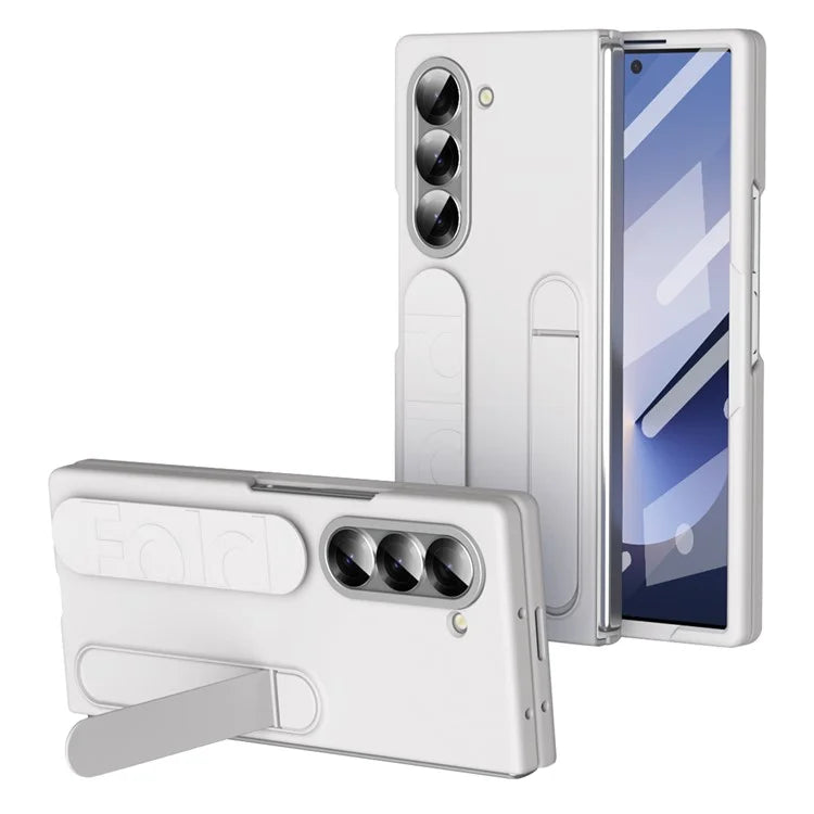 For Samsung Galaxy Z Fold6 5G Case with Tempered Glass Film Kickstand Wristband PC+Silicone Phone Cover