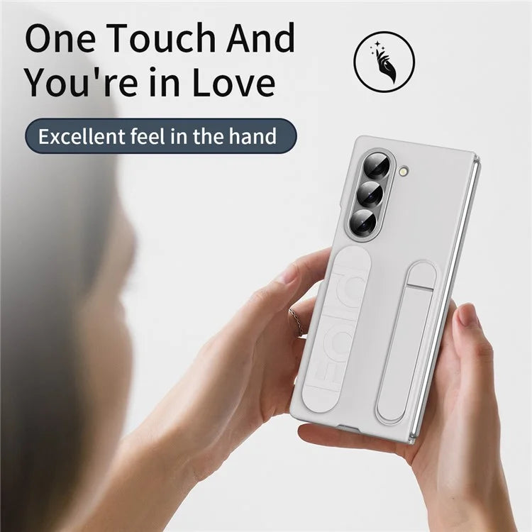 For Samsung Galaxy Z Fold6 5G Case with Tempered Glass Film Kickstand Wristband PC+Silicone Phone Cover