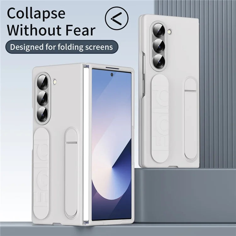 For Samsung Galaxy Z Fold6 5G Case with Tempered Glass Film Kickstand Wristband PC+Silicone Phone Cover