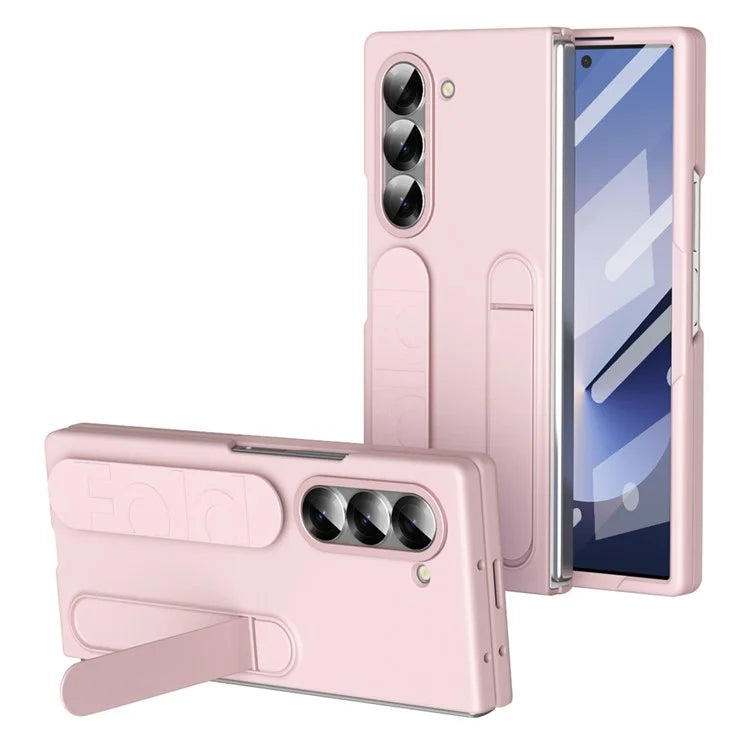For Samsung Galaxy Z Fold6 5G Case with Tempered Glass Film Kickstand Wristband PC+Silicone Phone Cover