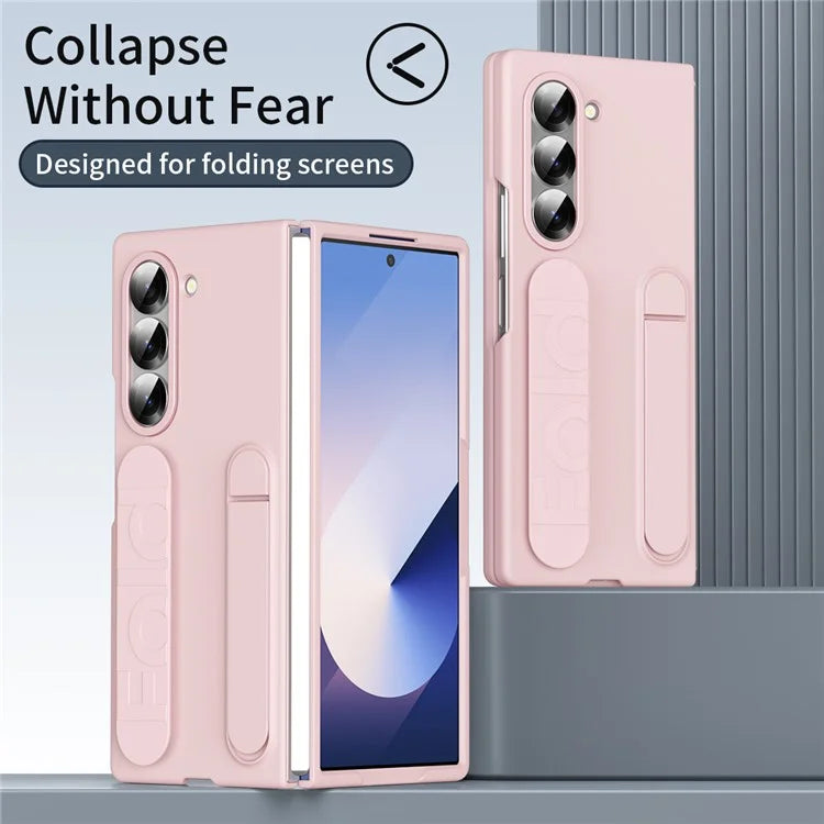 For Samsung Galaxy Z Fold6 5G Case with Tempered Glass Film Kickstand Wristband PC+Silicone Phone Cover