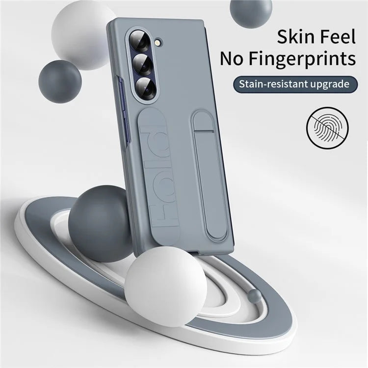 For Samsung Galaxy Z Fold6 5G Case with Tempered Glass Film Kickstand Wristband PC+Silicone Phone Cover