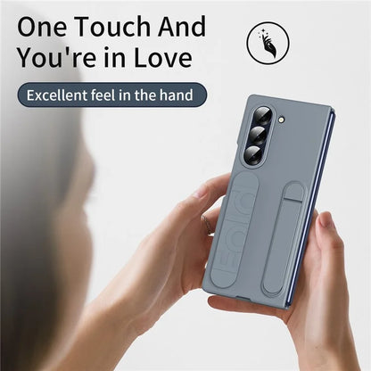 For Samsung Galaxy Z Fold6 5G Case with Tempered Glass Film Kickstand Wristband PC+Silicone Phone Cover