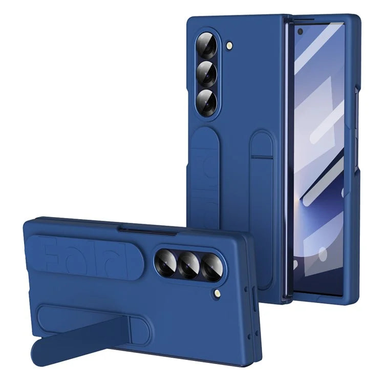 For Samsung Galaxy Z Fold6 5G Case with Tempered Glass Film Kickstand Wristband PC+Silicone Phone Cover