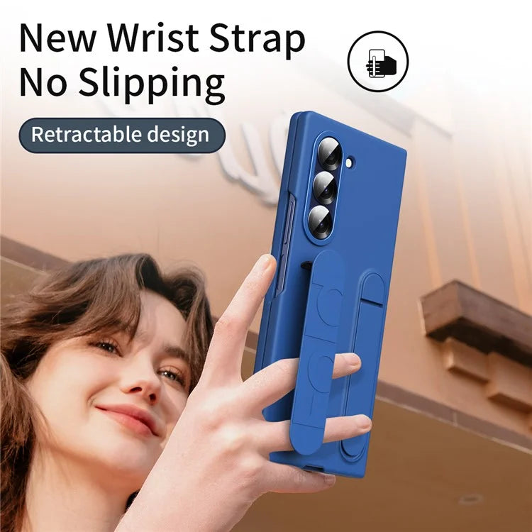 For Samsung Galaxy Z Fold6 5G Case with Tempered Glass Film Kickstand Wristband PC+Silicone Phone Cover