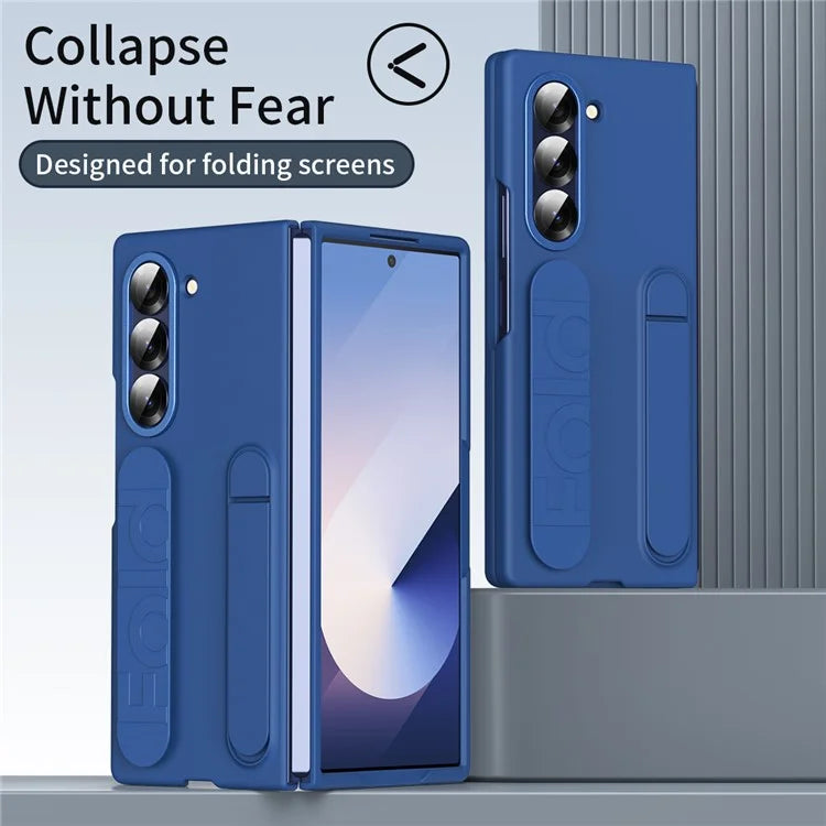 For Samsung Galaxy Z Fold6 5G Case with Tempered Glass Film Kickstand Wristband PC+Silicone Phone Cover