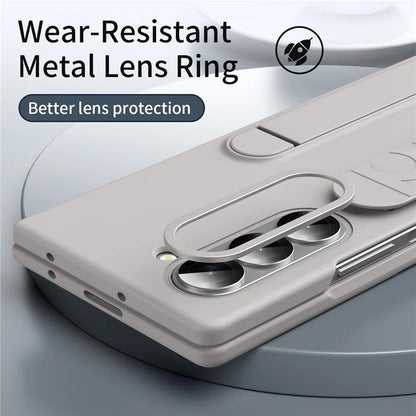 For Samsung Galaxy Z Fold6 5G Case with Tempered Glass Film Kickstand Wristband PC+Silicone Phone Cover