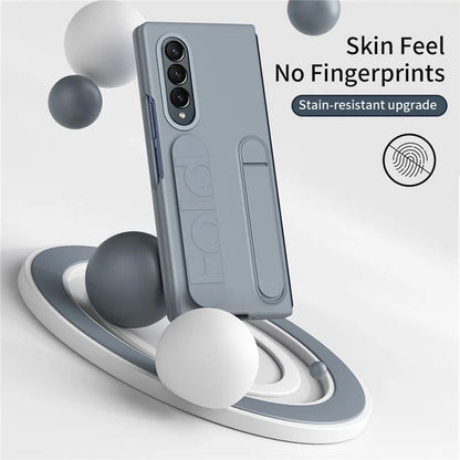 For Samsung Galaxy Z Fold4 5G Case with Tempered Glass Film Kickstand Wristband PC+Silicone Phone Cover