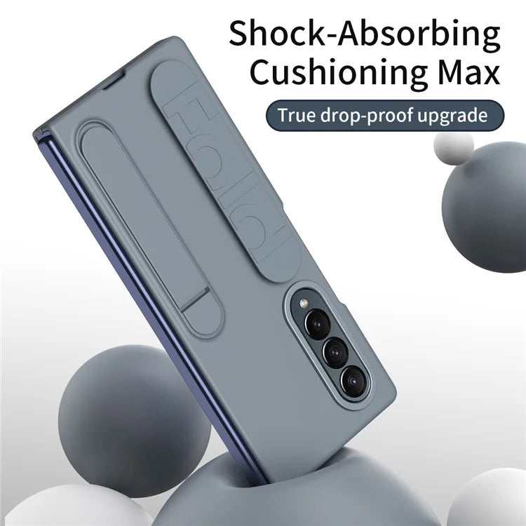 For Samsung Galaxy Z Fold4 5G Case with Tempered Glass Film Kickstand Wristband PC+Silicone Phone Cover