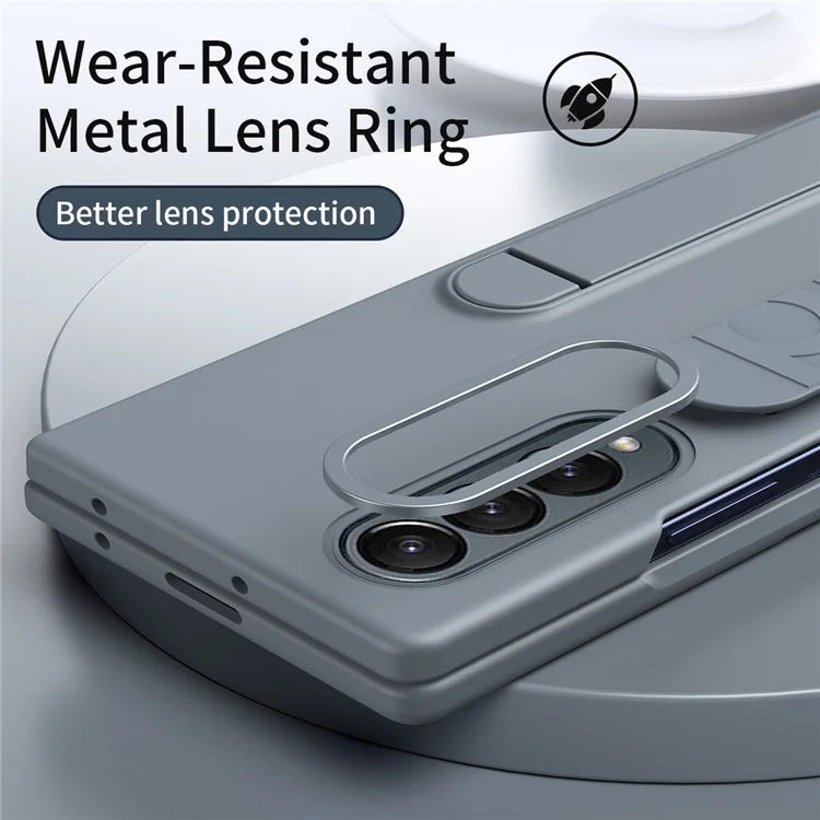 For Samsung Galaxy Z Fold4 5G Case with Tempered Glass Film Kickstand Wristband PC+Silicone Phone Cover