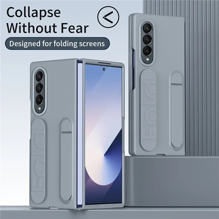 For Samsung Galaxy Z Fold4 5G Case with Tempered Glass Film Kickstand Wristband PC+Silicone Phone Cover