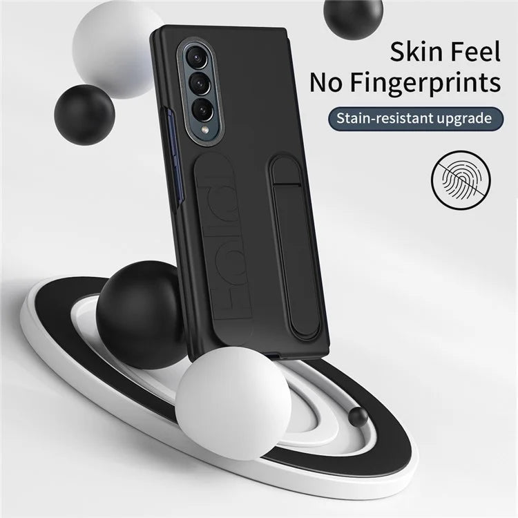 For Samsung Galaxy Z Fold4 5G Case with Tempered Glass Film Kickstand Wristband PC+Silicone Phone Cover