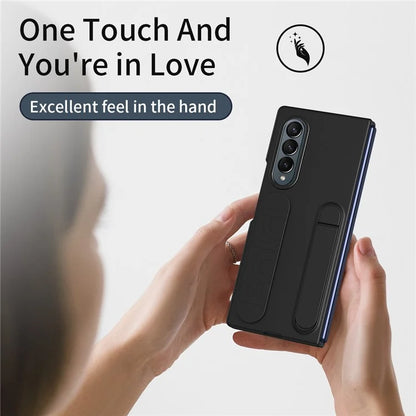 For Samsung Galaxy Z Fold4 5G Case with Tempered Glass Film Kickstand Wristband PC+Silicone Phone Cover