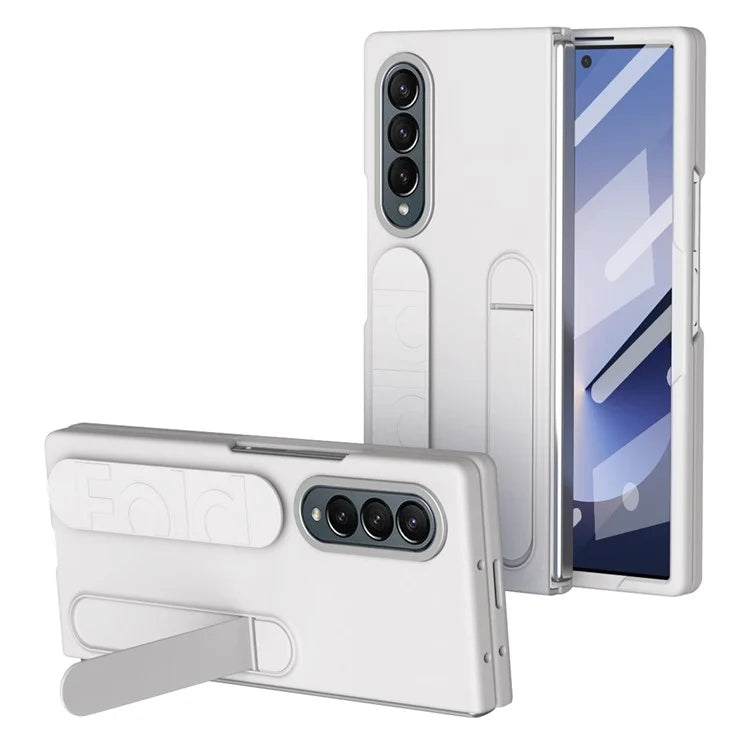 For Samsung Galaxy Z Fold4 5G Case with Tempered Glass Film Kickstand Wristband PC+Silicone Phone Cover