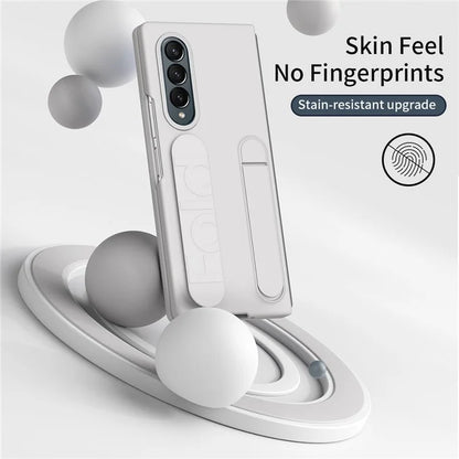 For Samsung Galaxy Z Fold4 5G Case with Tempered Glass Film Kickstand Wristband PC+Silicone Phone Cover