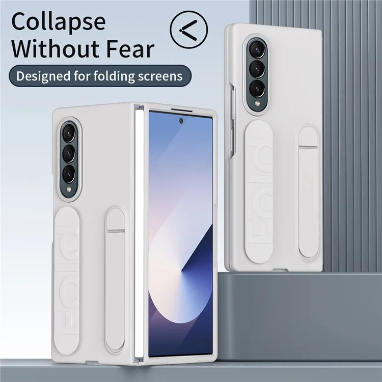 For Samsung Galaxy Z Fold4 5G Case with Tempered Glass Film Kickstand Wristband PC+Silicone Phone Cover