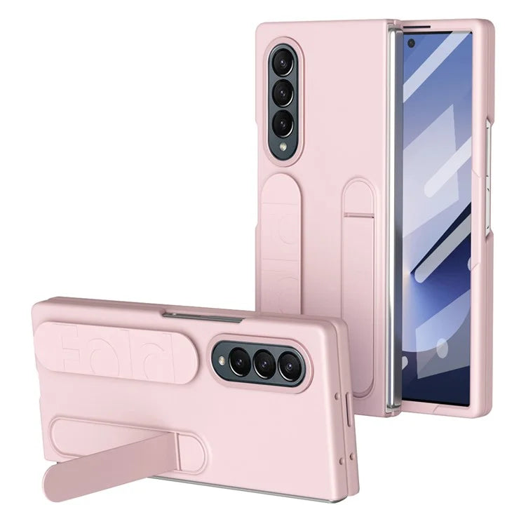 For Samsung Galaxy Z Fold4 5G Case with Tempered Glass Film Kickstand Wristband PC+Silicone Phone Cover
