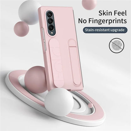 For Samsung Galaxy Z Fold4 5G Case with Tempered Glass Film Kickstand Wristband PC+Silicone Phone Cover