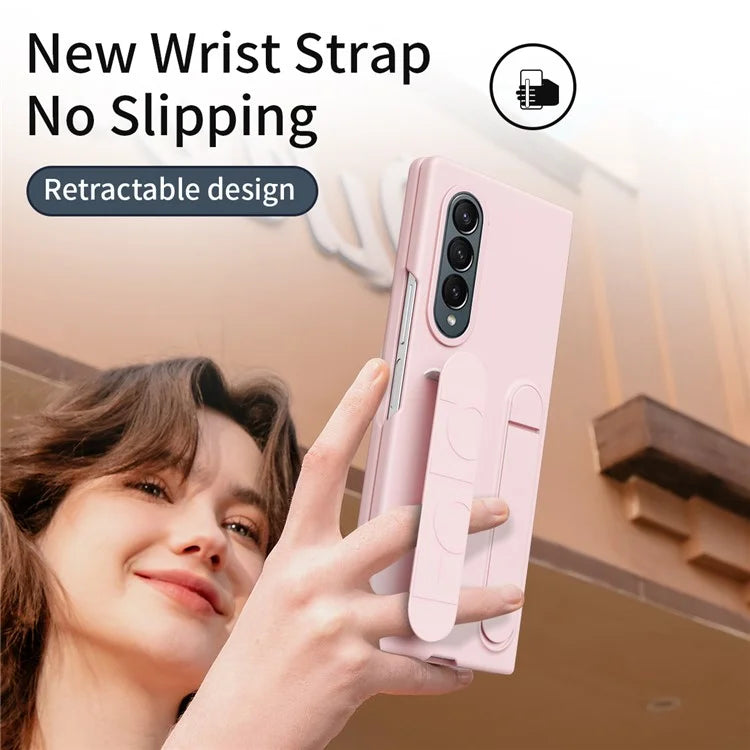 For Samsung Galaxy Z Fold4 5G Case with Tempered Glass Film Kickstand Wristband PC+Silicone Phone Cover