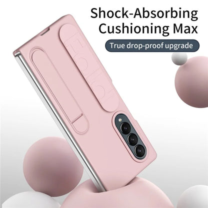 For Samsung Galaxy Z Fold4 5G Case with Tempered Glass Film Kickstand Wristband PC+Silicone Phone Cover