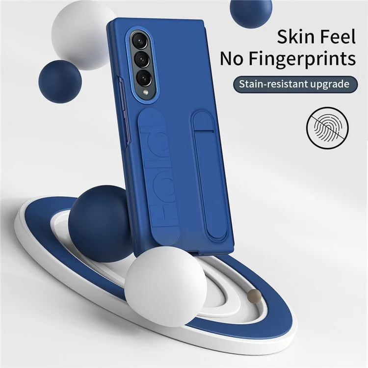 For Samsung Galaxy Z Fold4 5G Case with Tempered Glass Film Kickstand Wristband PC+Silicone Phone Cover