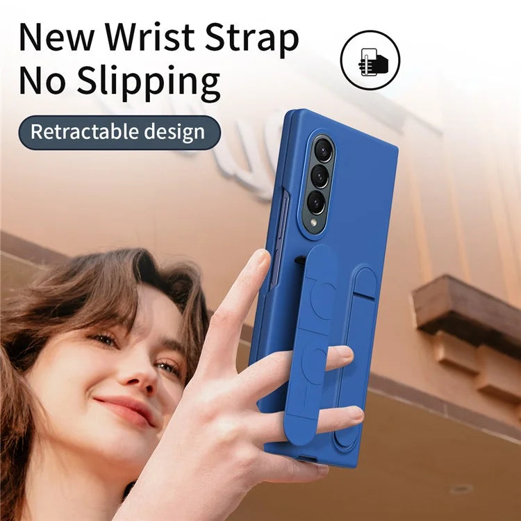 For Samsung Galaxy Z Fold4 5G Case with Tempered Glass Film Kickstand Wristband PC+Silicone Phone Cover