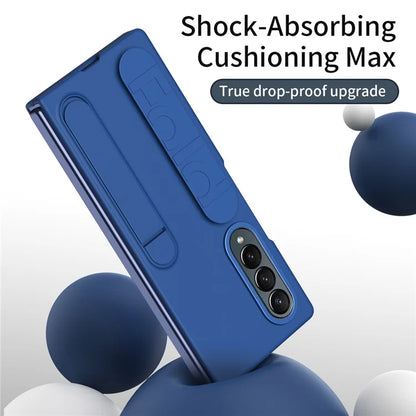 For Samsung Galaxy Z Fold4 5G Case with Tempered Glass Film Kickstand Wristband PC+Silicone Phone Cover