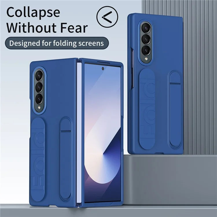 For Samsung Galaxy Z Fold4 5G Case with Tempered Glass Film Kickstand Wristband PC+Silicone Phone Cover