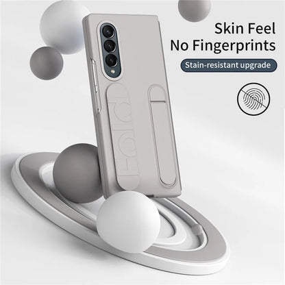 For Samsung Galaxy Z Fold4 5G Case with Tempered Glass Film Kickstand Wristband PC+Silicone Phone Cover