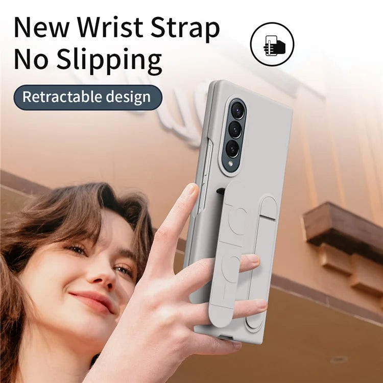 For Samsung Galaxy Z Fold4 5G Case with Tempered Glass Film Kickstand Wristband PC+Silicone Phone Cover