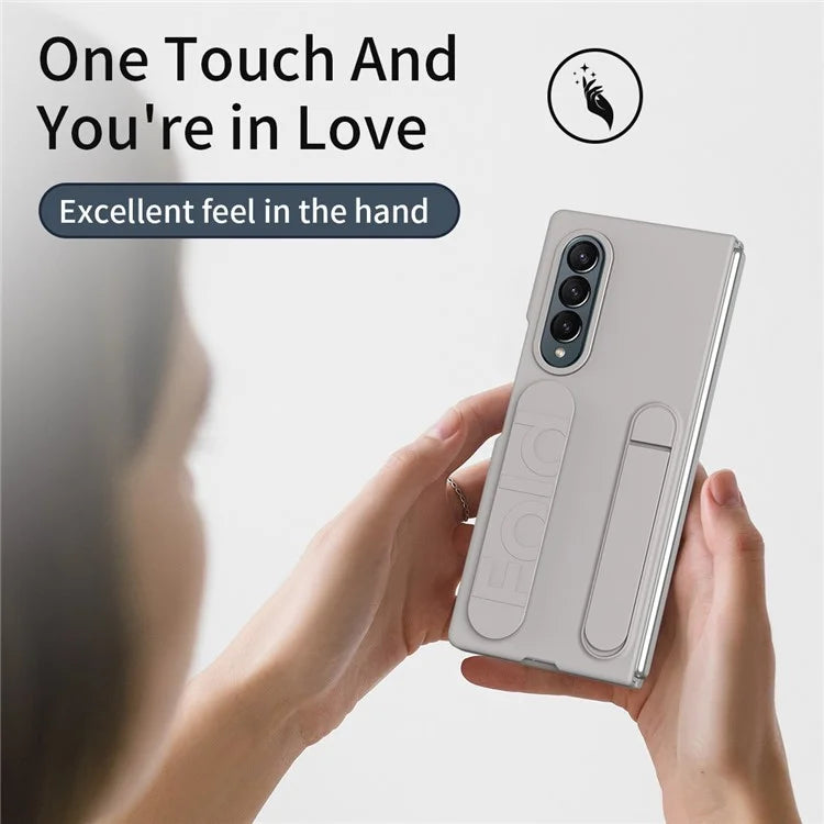 For Samsung Galaxy Z Fold4 5G Case with Tempered Glass Film Kickstand Wristband PC+Silicone Phone Cover