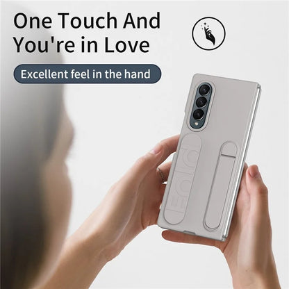 For Samsung Galaxy Z Fold4 5G Case with Tempered Glass Film Kickstand Wristband PC+Silicone Phone Cover