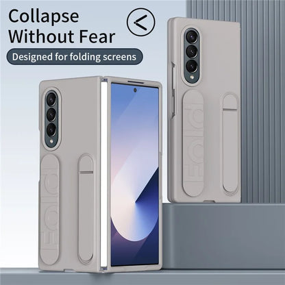 For Samsung Galaxy Z Fold4 5G Case with Tempered Glass Film Kickstand Wristband PC+Silicone Phone Cover