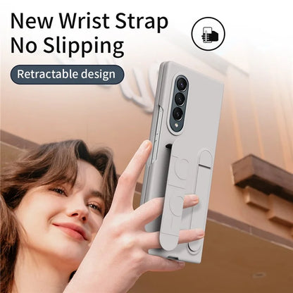 For Samsung Galaxy Z Fold4 5G Case Kickstand Wristband PC+Silicone Phone Cover