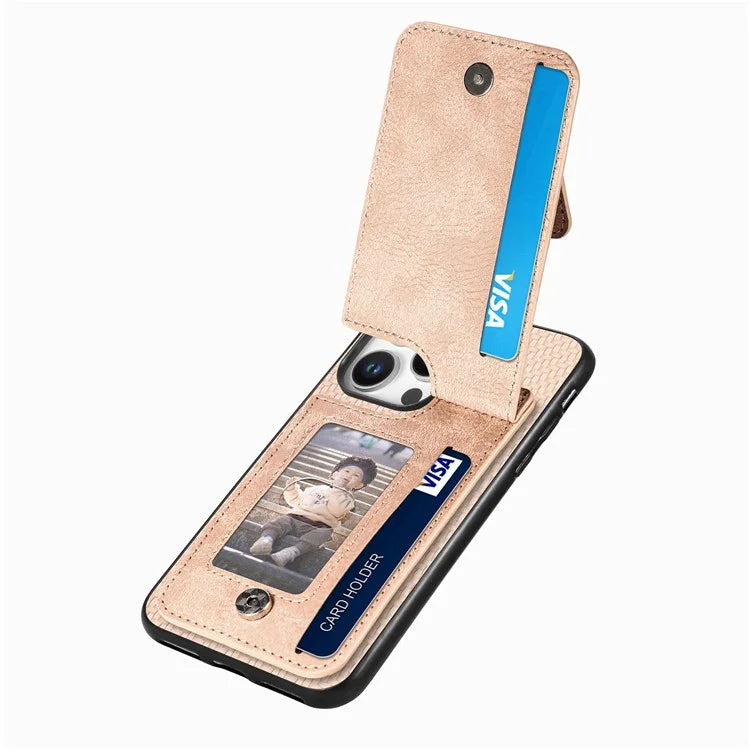 C1-03 For iPhone 16 Pro Max Case Carbon Fiber PU+TPU+PC Kickstand Phone Cover Card Slots Zipper Pocket