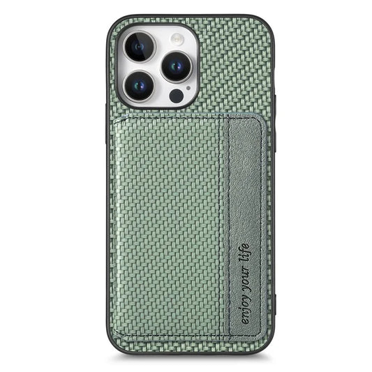 C1-02 For iPhone 16 Pro Max Case RFID Blocking Card Holder Carbon Fiber Leather+PC+TPU Phone Cover