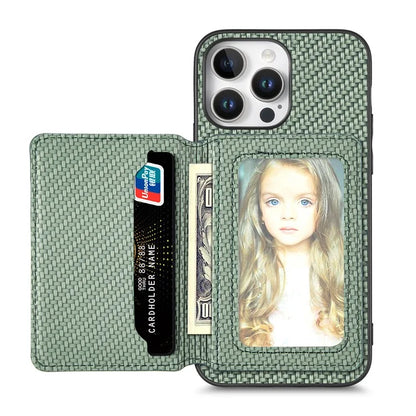 C1-02 For iPhone 16 Pro Max Case RFID Blocking Card Holder Carbon Fiber Leather+PC+TPU Phone Cover