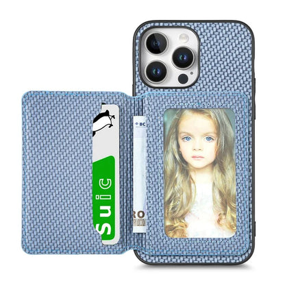 C1-02 For iPhone 16 Pro Max Case RFID Blocking Card Holder Carbon Fiber Leather+PC+TPU Phone Cover