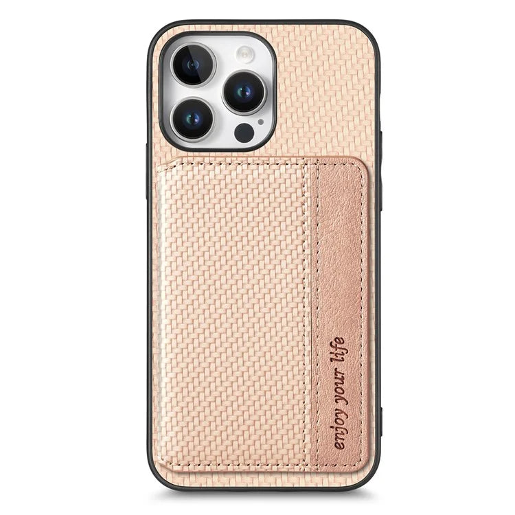 C1-02 For iPhone 16 Pro Max Case RFID Blocking Card Holder Carbon Fiber Leather+PC+TPU Phone Cover