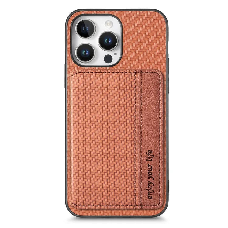 C1-02 For iPhone 16 Pro Max Case RFID Blocking Card Holder Carbon Fiber Leather+PC+TPU Phone Cover