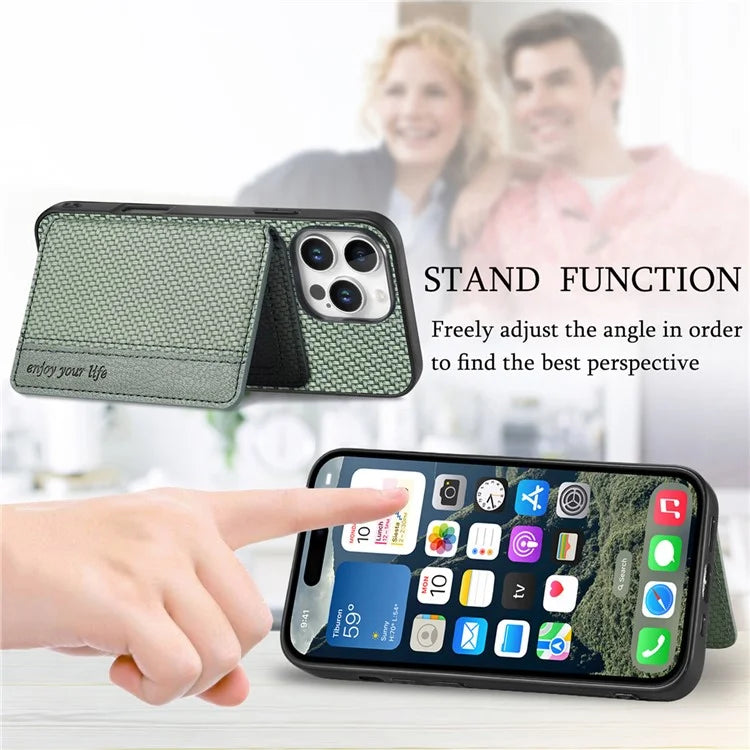 C1-02 For iPhone 16 Pro Max Case RFID Blocking Card Holder Carbon Fiber Leather+PC+TPU Phone Cover
