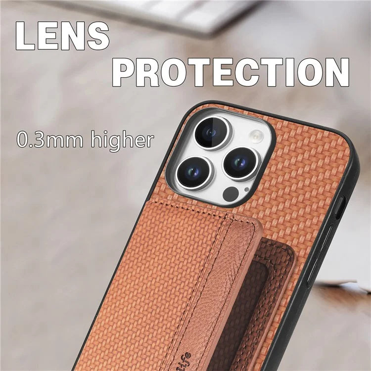 C1-02 For iPhone 16 Pro Max Case RFID Blocking Card Holder Carbon Fiber Leather+PC+TPU Phone Cover