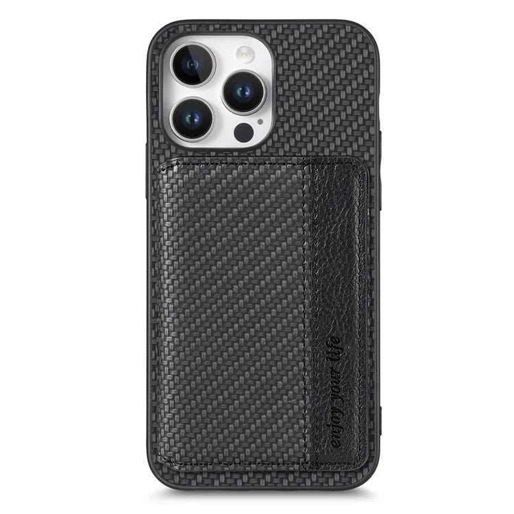 C1-02 For iPhone 16 Pro Max Case RFID Blocking Card Holder Carbon Fiber Leather+PC+TPU Phone Cover
