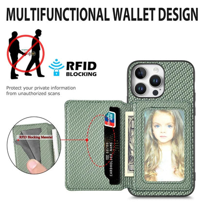 C1-02 For iPhone 16 Pro Max Case RFID Blocking Card Holder Carbon Fiber Leather+PC+TPU Phone Cover