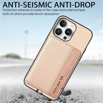 C1-02 For iPhone 16 Pro Max Case RFID Blocking Card Holder Carbon Fiber Leather+PC+TPU Phone Cover